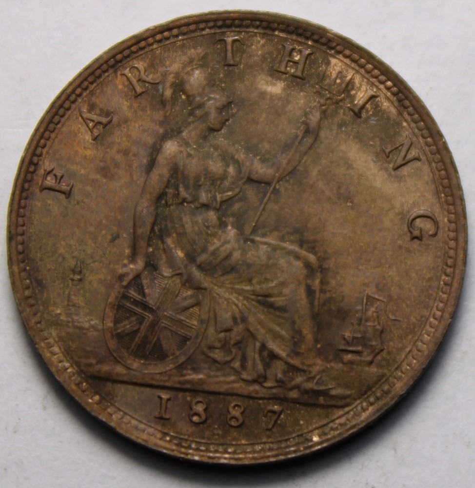 Great Britain 1887 Farthing, Nice Grade But Cleaned (C202)