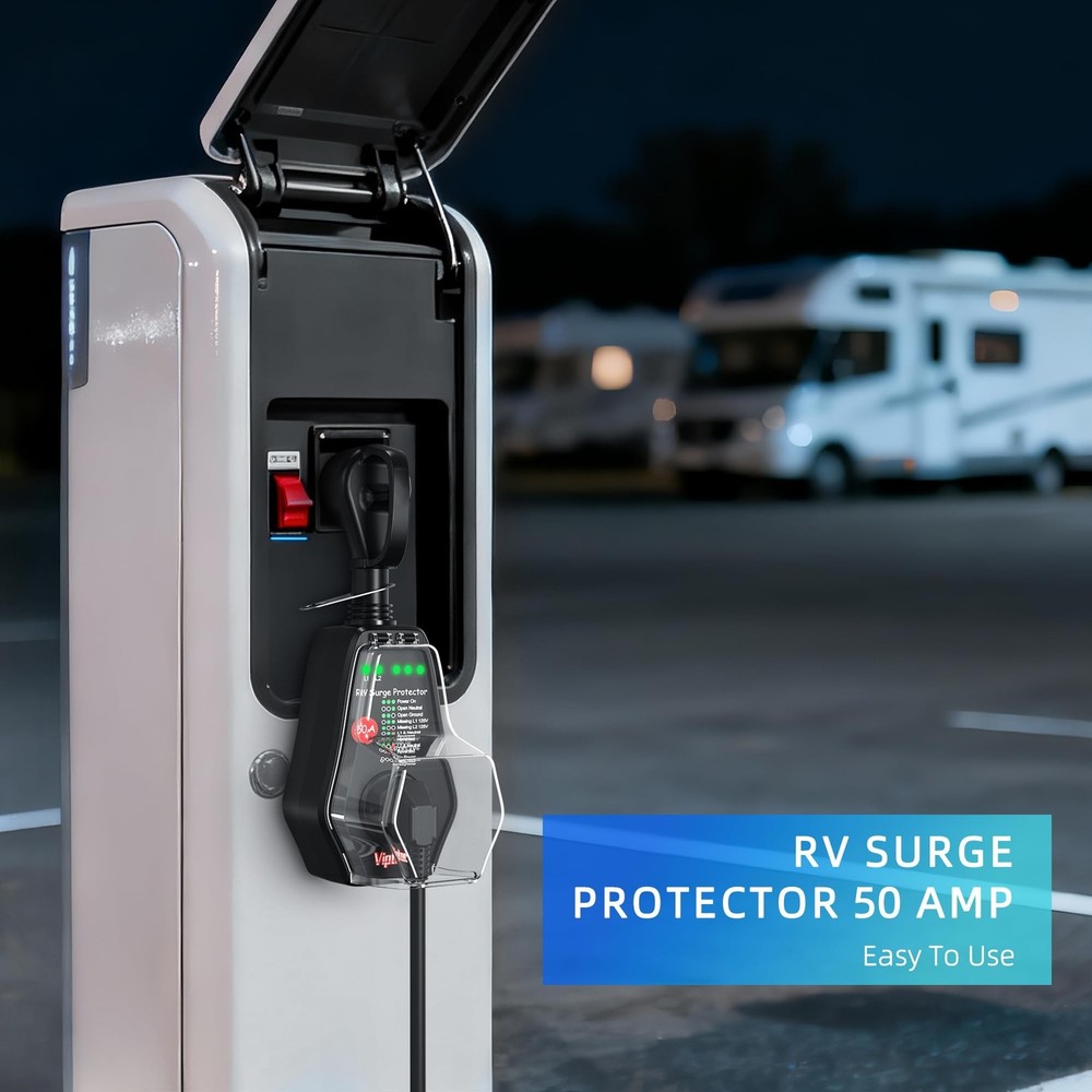 50A RV Surge Protector with Replaceable Module, 12000J Circuit Analyzer for C...