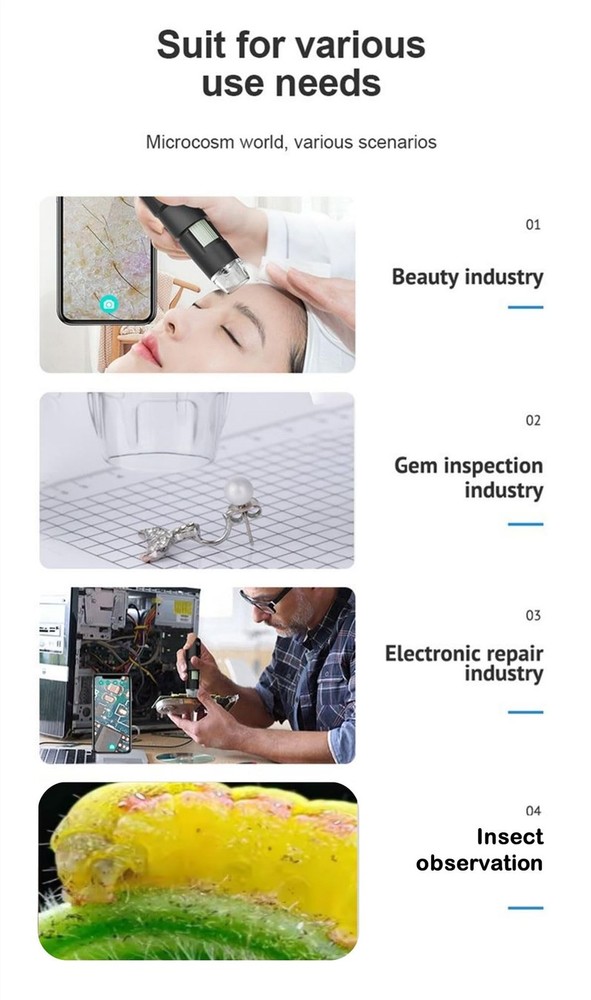 USB Digital Microscope, 50x-1600x Magnification Handheld, No Stand, Black