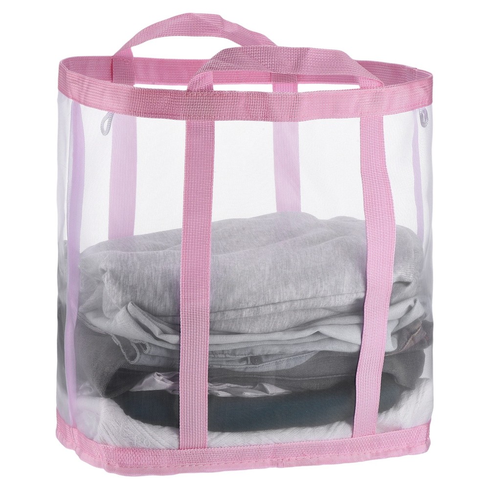 Collapsible Basket Mesh Hamper with Handles Foldable Bag Pink Extra Large