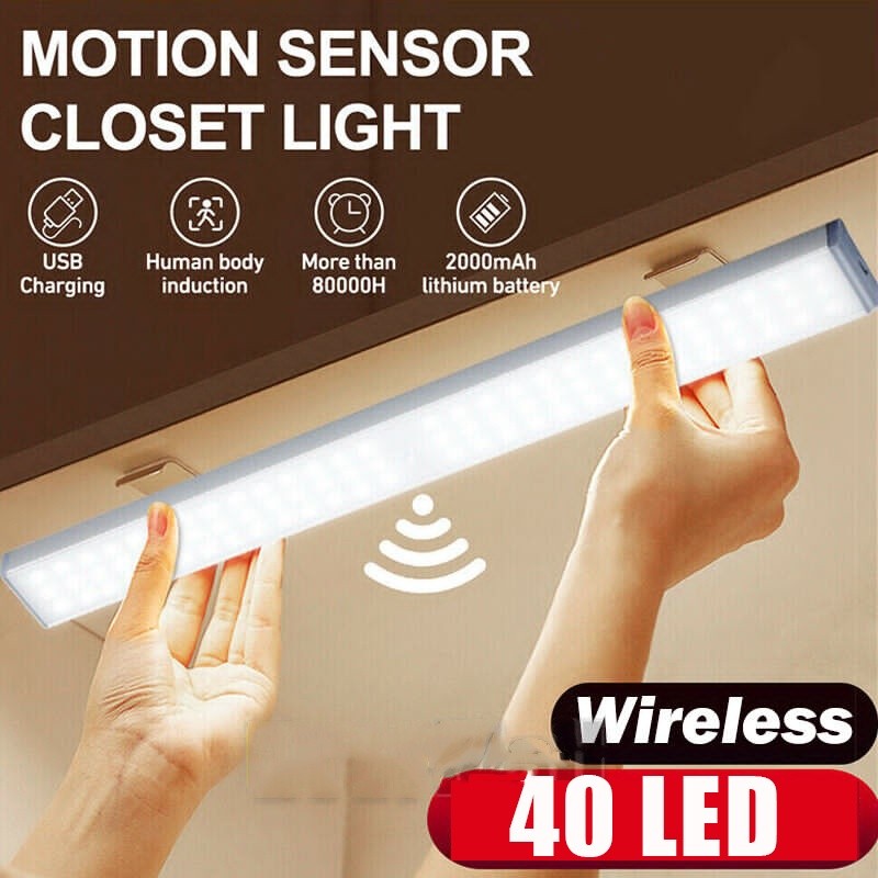 LED Motion Sensor Cabinet Closet Light Under USB Rechargeable Kitchen Strip Lamp