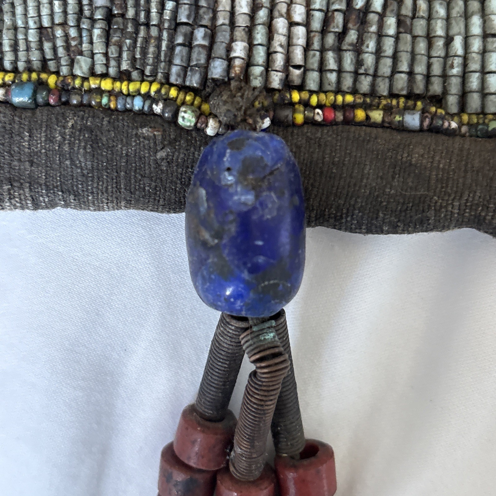 Yoruba Diviners Beaded Sash Nigeria Raised Beadwork Lizards Hanging Art 56” Vtg