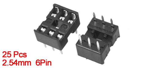 25pack 2.54mm PCB Board 2 Row 6-Pin DIP Solder Type IC Socket Adapter
