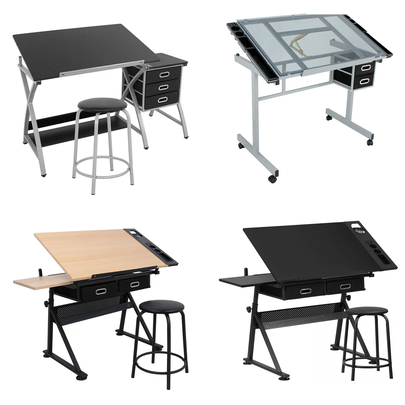 Drafting Table Artist Drawing Table Adjustable Craft Table w/Drawers Art Desk