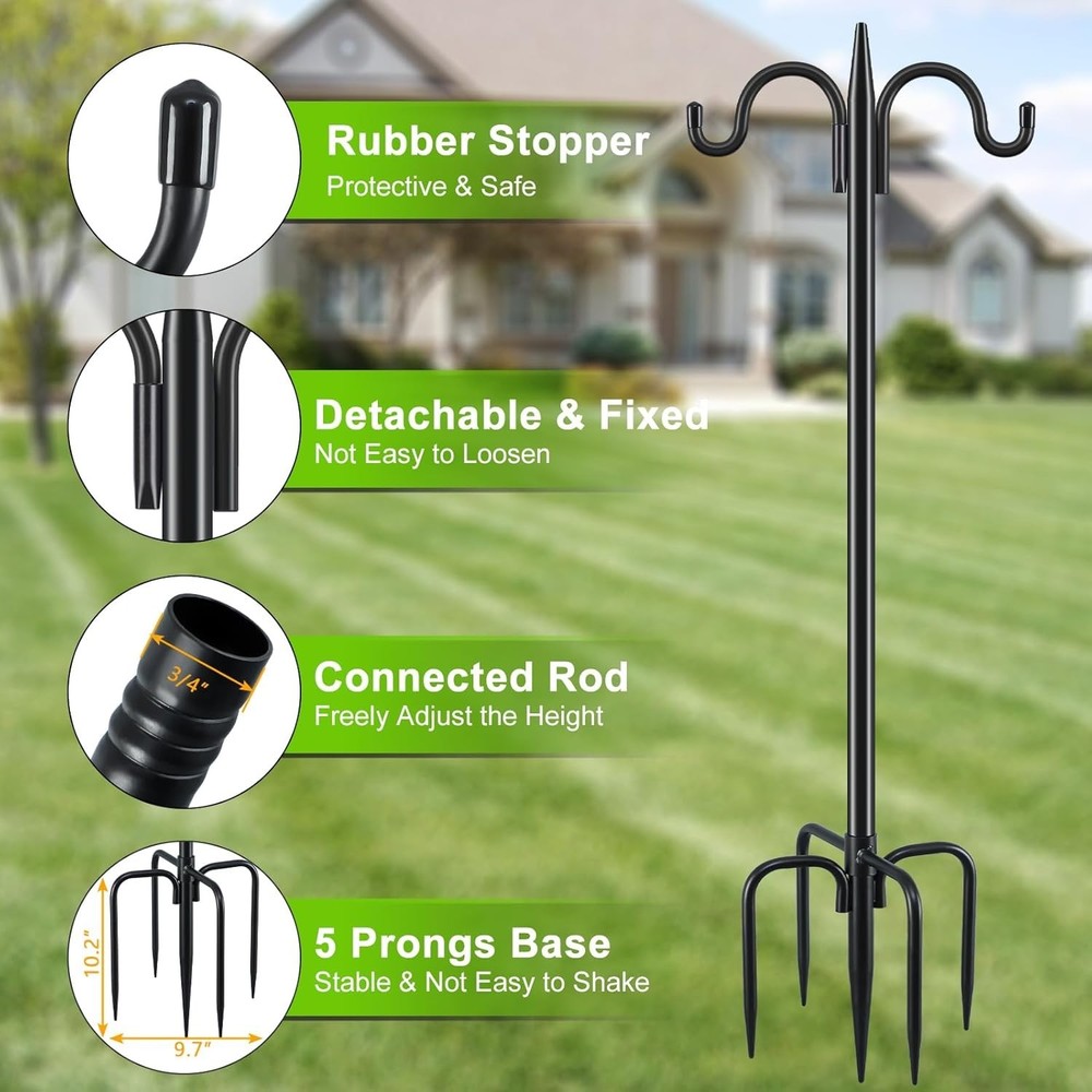 2-Pack Adjustable Double Shepherd's Hooks - 92 Inch Wrought Iron Garden Hooks