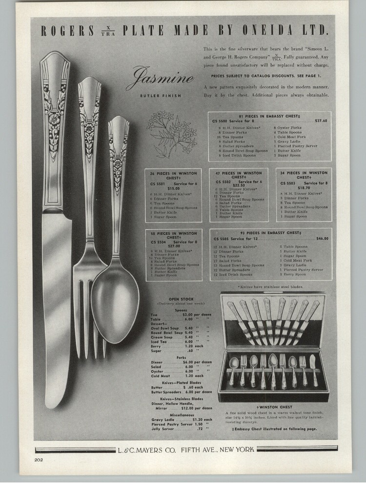 1941 PAPER AD Rogers Silverware Flatware Jasmine Design Pattern Abbey