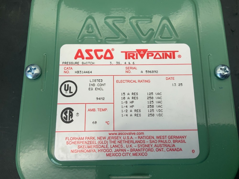 Asco HB31A464 Pressure Switch 3, 3S, 4 & 6