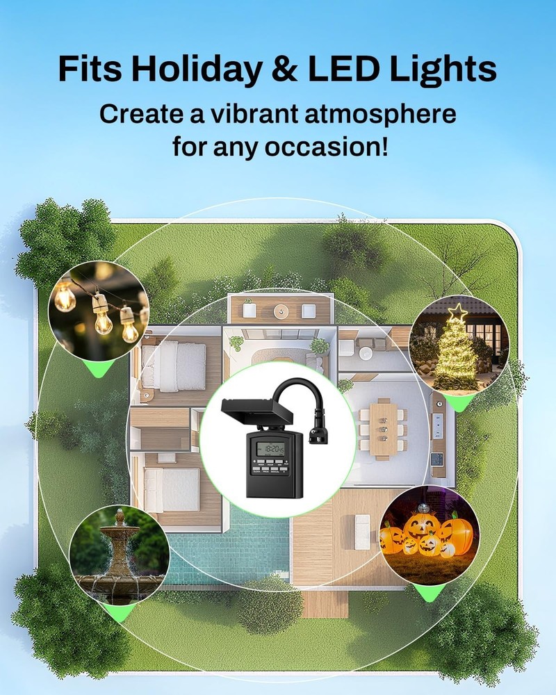 Weatherproof Digital Outdoor Timer with 8 Programs & Easy Push Button Control