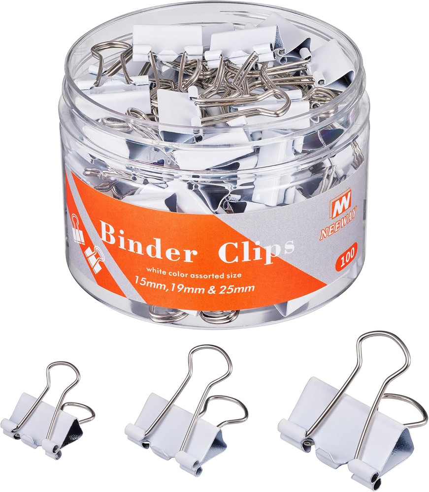 NEEWAY Binder Clips Assorted Sizes, White Binder Clips Set for Office and Home U