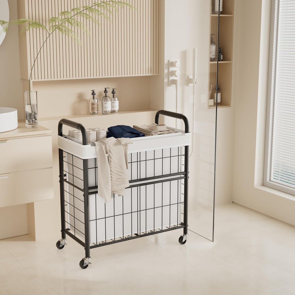 Laundry Hamper 3 Section 145L Rolling Laundry Sorter Basket W/ Wheels