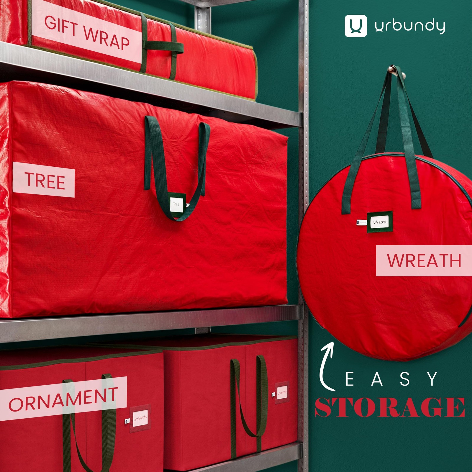 Heavy Duty Wreath Storage Bag 24 Inch 2-Pack Christmas Container Red Waterproof