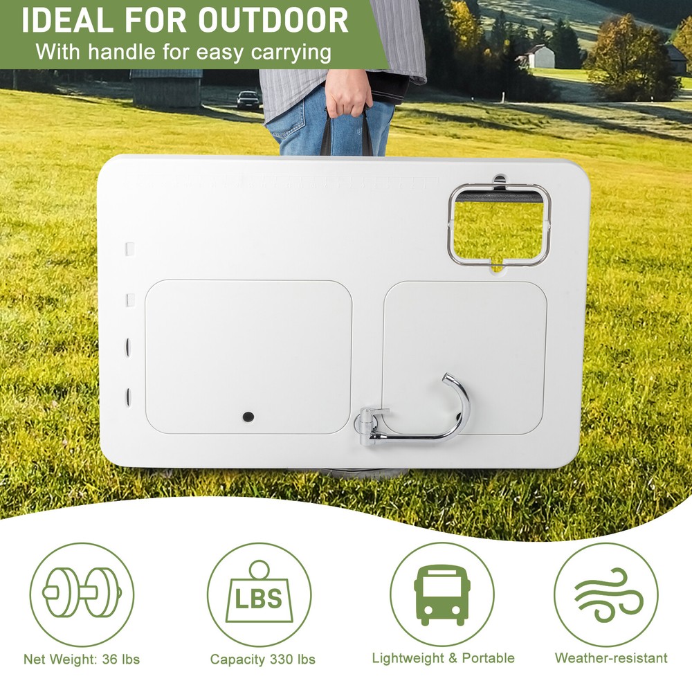 HDPE Rectangular With Barbed Wire Foldable Outdoor Fish Killing Table White