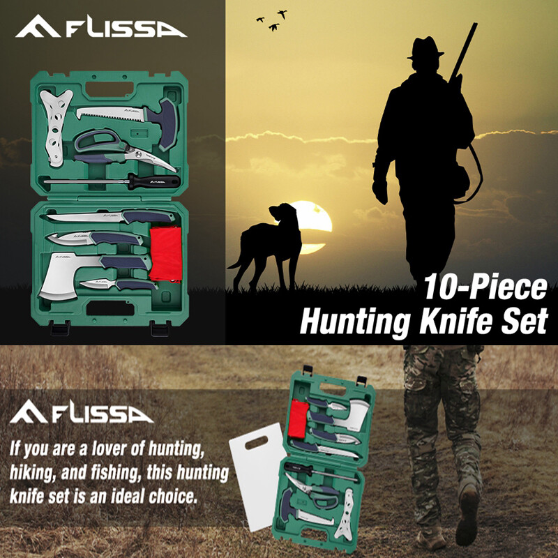 FLISSA Hunting Field Dressing Kit 10 Piece Hunting Knife Set with Skinning Knife