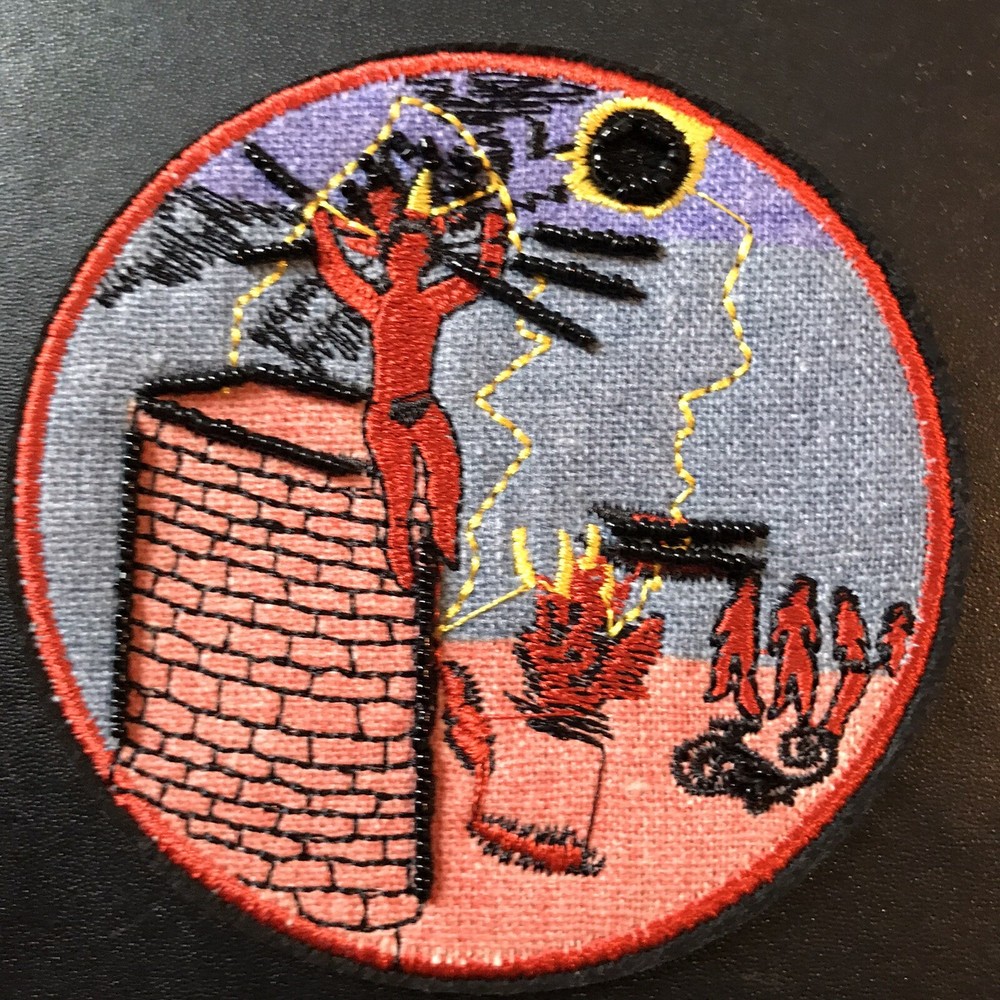 STRANGE BEADED DEVIL? DEMON TOWER? SATAN? P51 PATCH BADGE SEW ON EMBROIDERY