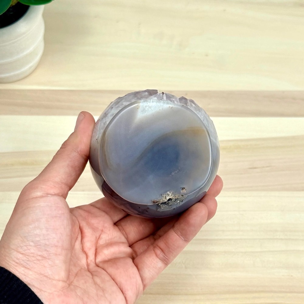 Drusy Amethyst in Agate Geode, Self-Standing Sphere