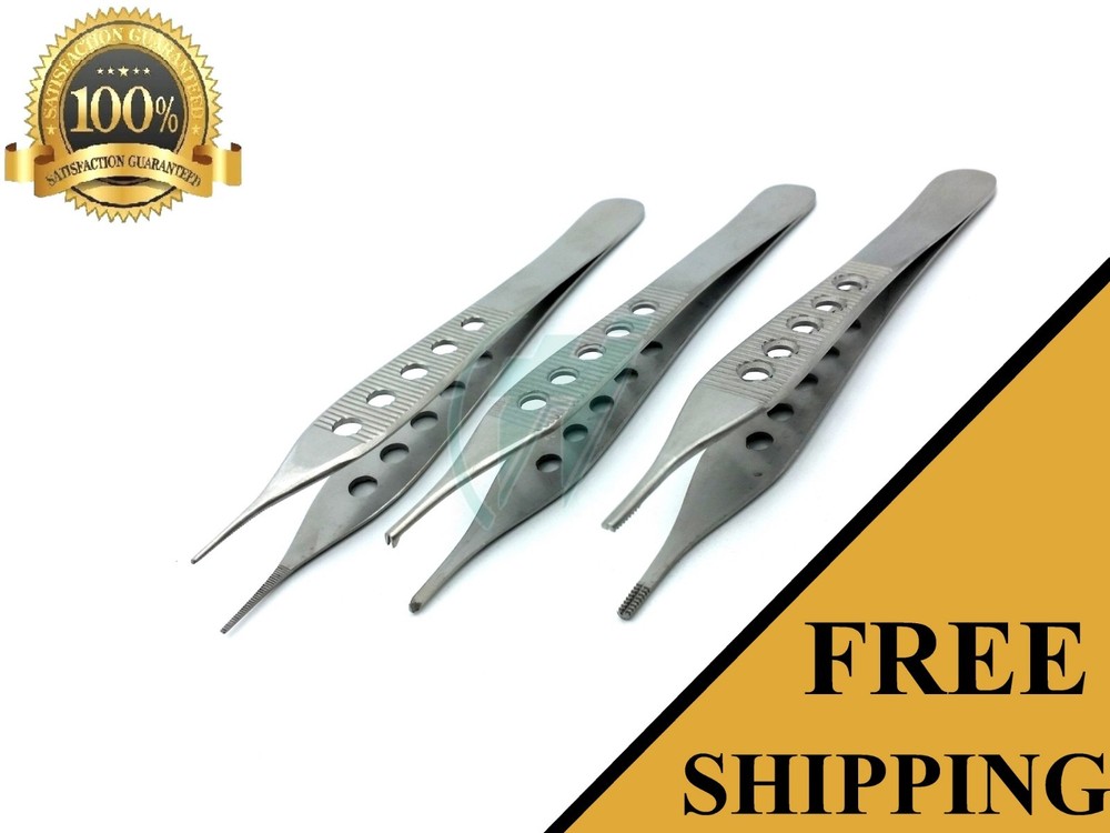 3 PCS  ADSON TISSUE+BROWN+DRESSING FORCEPS 4.75" FINESTRATED