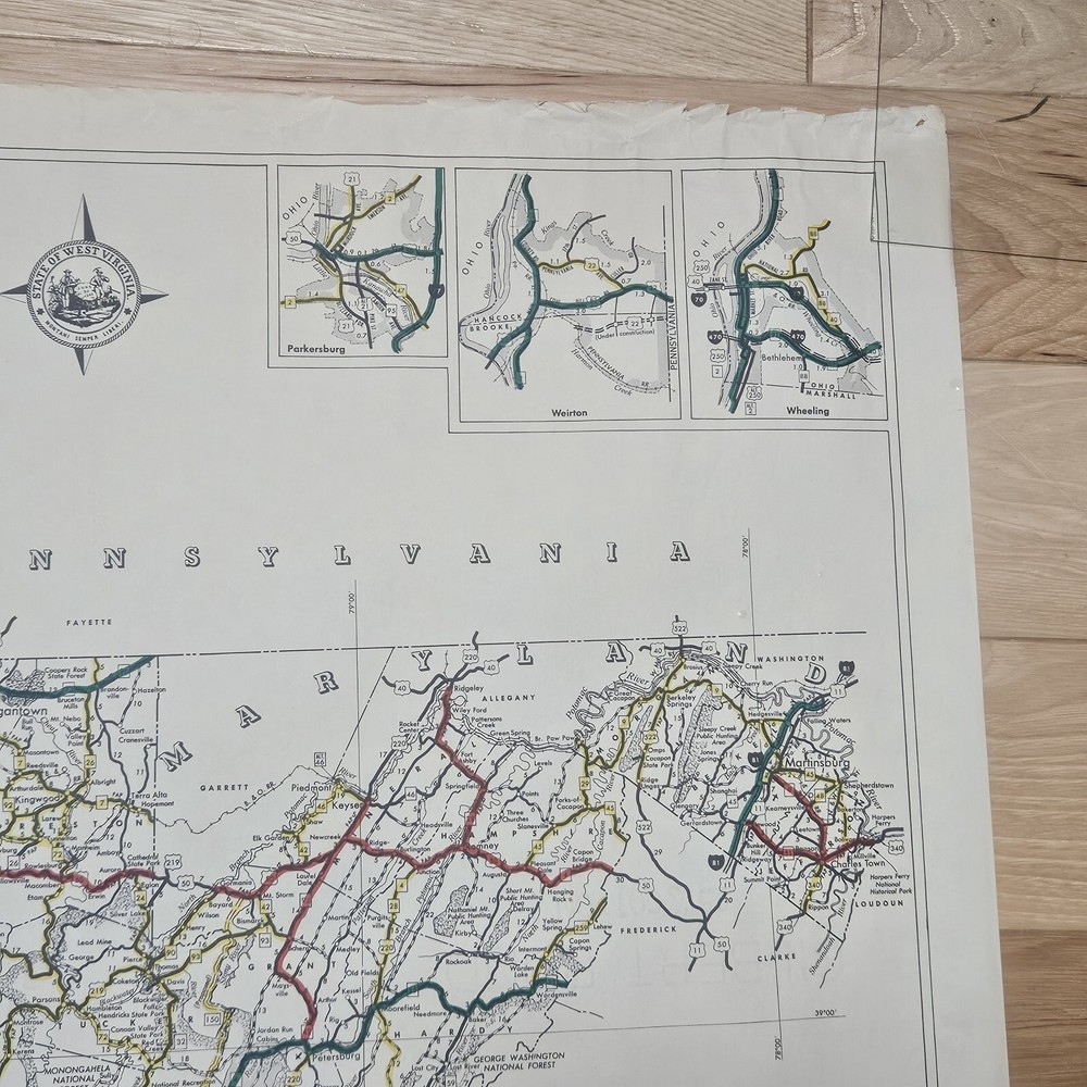 1968 West Virginia Map Functional Highway System Classification 25x22" 1 Sided