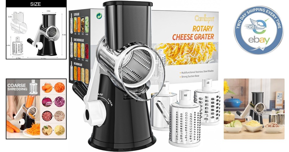 Three-Blade Hand Crank Cheese Grater with Non-Slip Base for Kitchen Efficiency