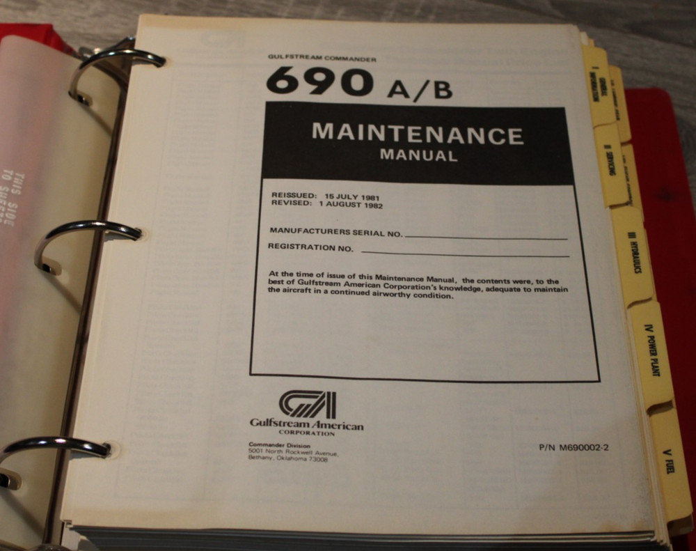 GULFSTREAM COMMANDER 690 A/B MAINTENANCE Manual 1982