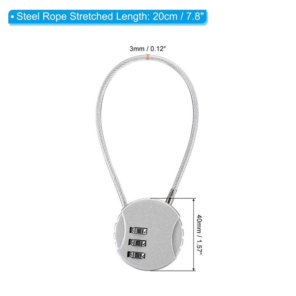 Small Combination Lock 7.8 Inch, 2 Pack 3 Digit Padlock for Locker, Silver Tone