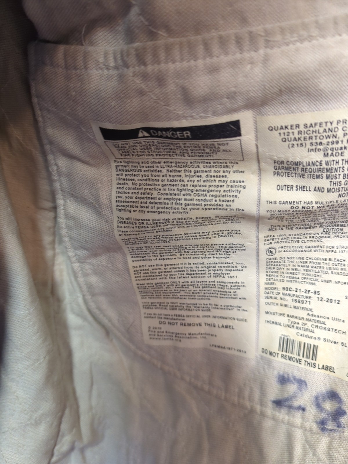 Retired Firefighter Turnout JACKET FIRE COAT USED Size 46X32X36 Navy Europe