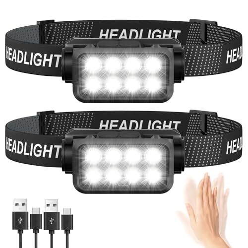 Headlamp Flashlight, 1200 Lumen Ultra-Light Bright LED 2 Packs Black