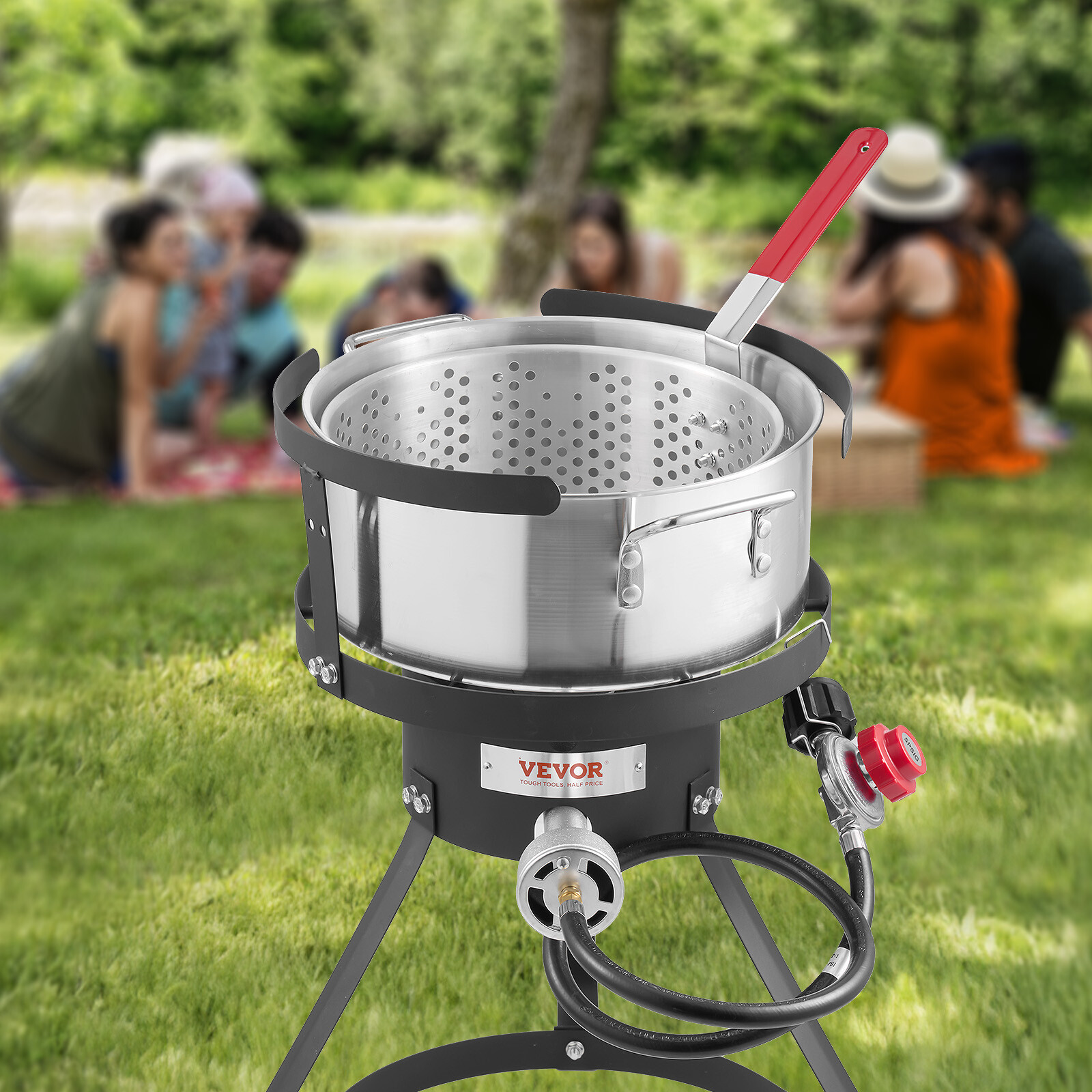Outdoor Propane Deep Fryer w/ 10Qt Fryer Pot Strainer Basket Aluminum Pot