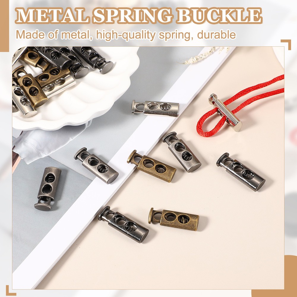 Metal Cord Locks, Double Hole Draw String Spring Stopper 24 Pcs & Silver Tone