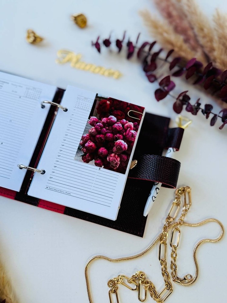 Black handmade leather cover notebook A7. Handcrafted gift.