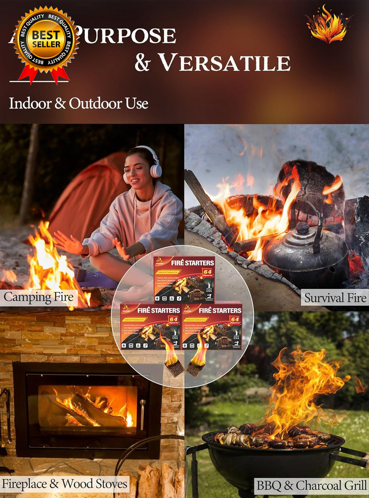 Fire Starter Squares 192 Natural & Odourless Firestarters Cubes for Campfire