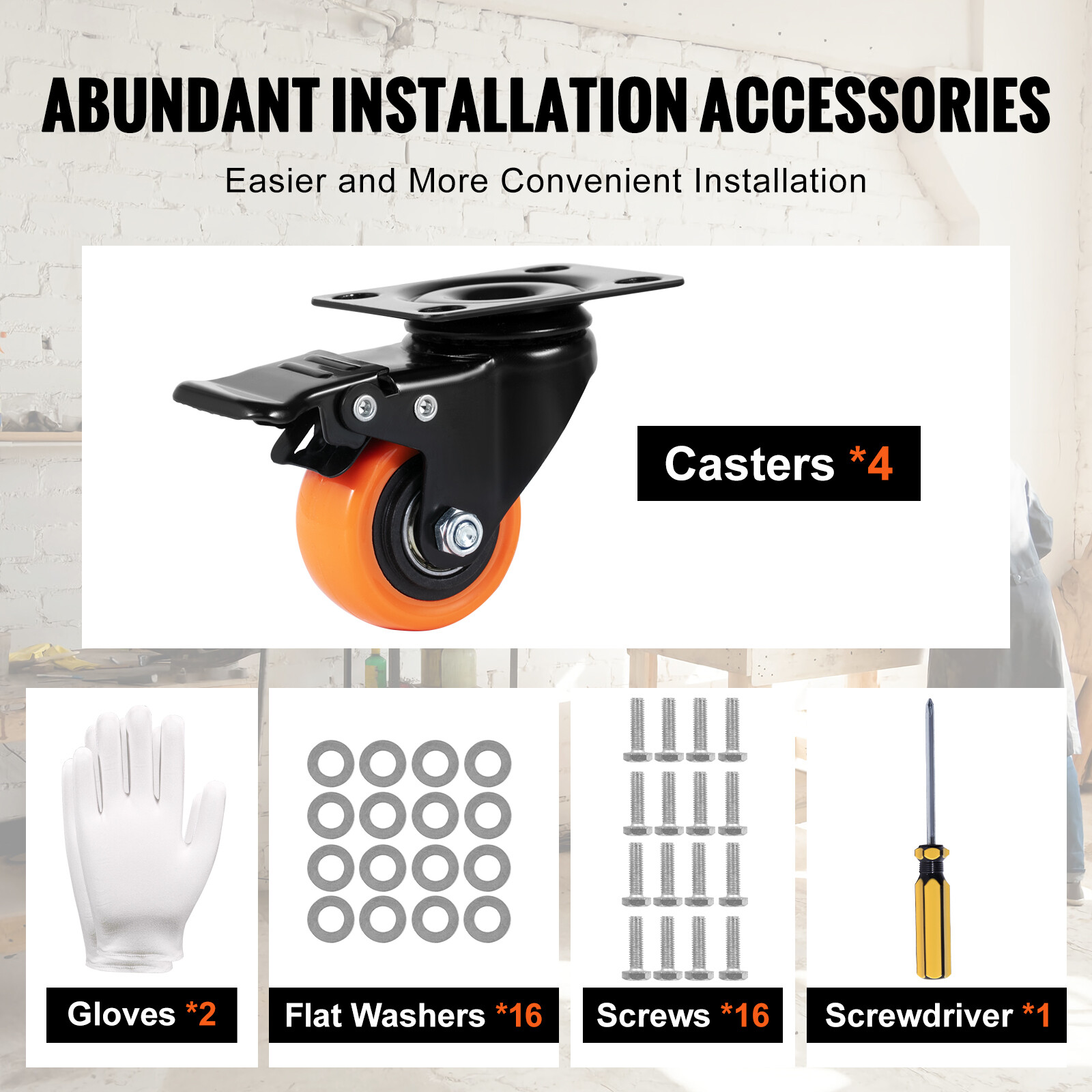 VEVOR Caster Wheels Swivel Plate Casters 4 Pack 2" Heavy Duty with Locking Brake