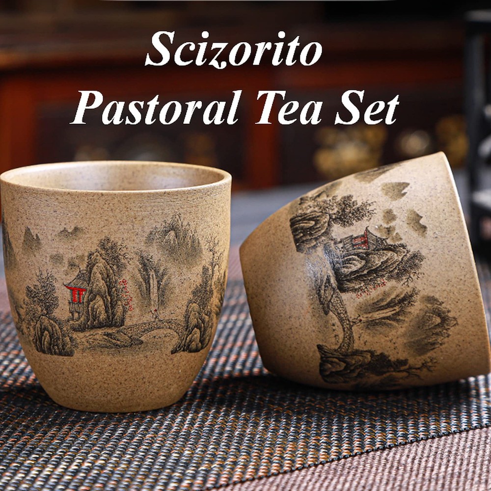 Landscape Tea Set, Ceramics Teapot with Handle, Practical for Home or Office,...