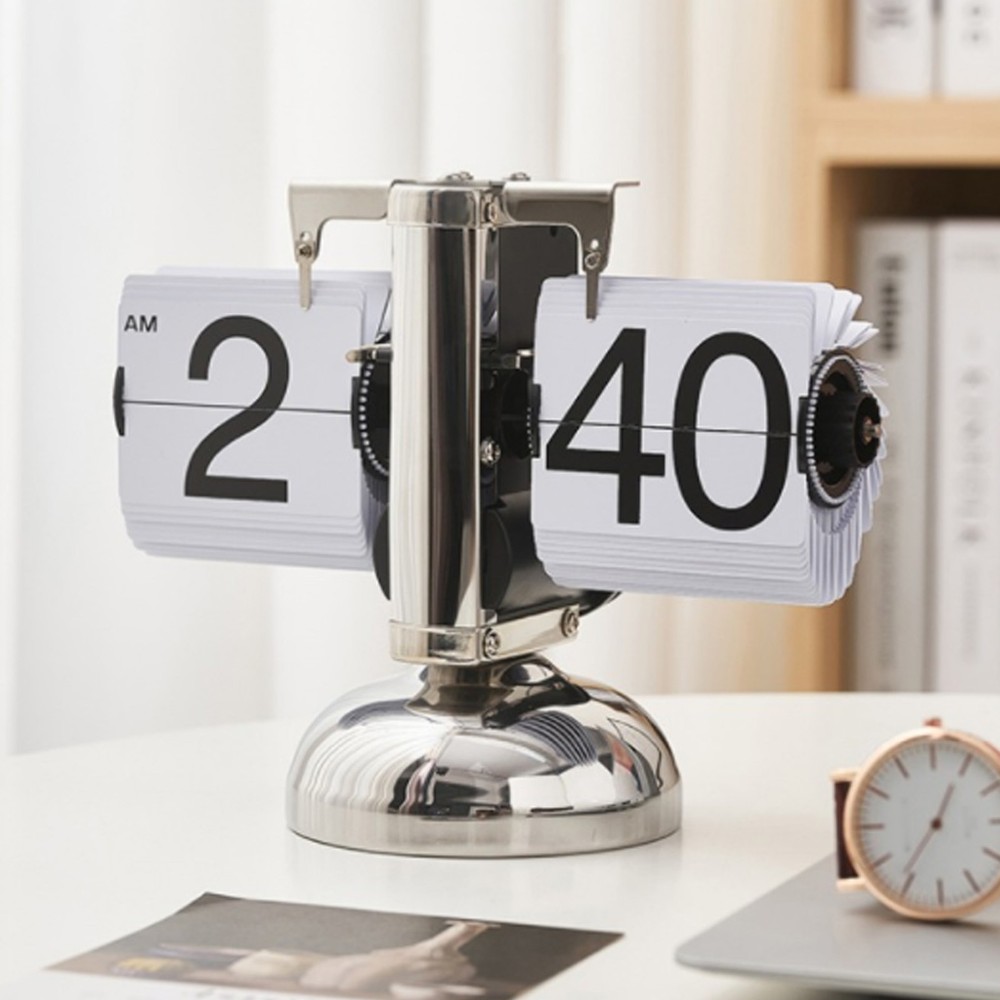 White Digital Flip Down Clock Retro Minimalist Single Foot Mechanical Auto WT