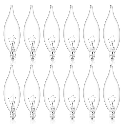 60W Candelabra Light Bulbs, E12 B10 Clear Candle Base Bulb with 60W -12 Packs