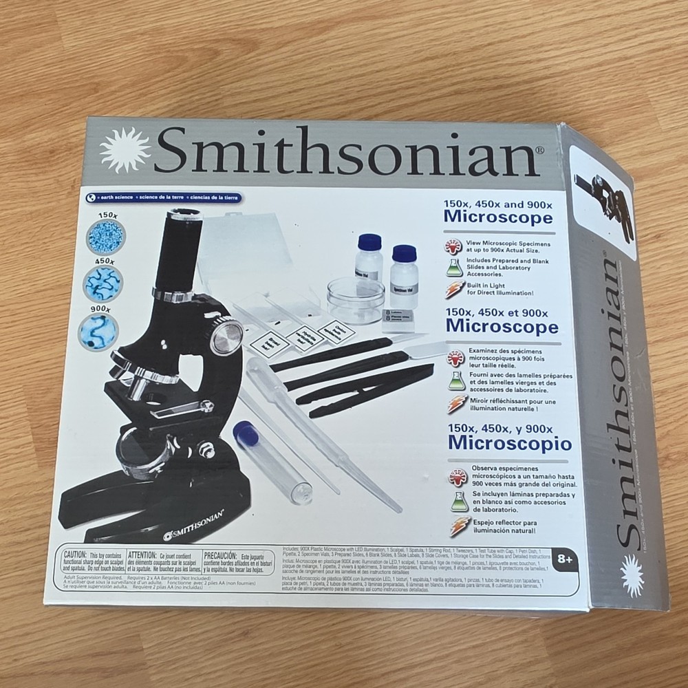 Smithsonian Microscope Set 150x 450x 900x with Accessories and Instructions