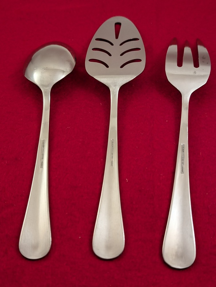 3pc Unknown Mfg Silver UNF22 Stainless Japan Pie Server, Serving Spoon & Fork