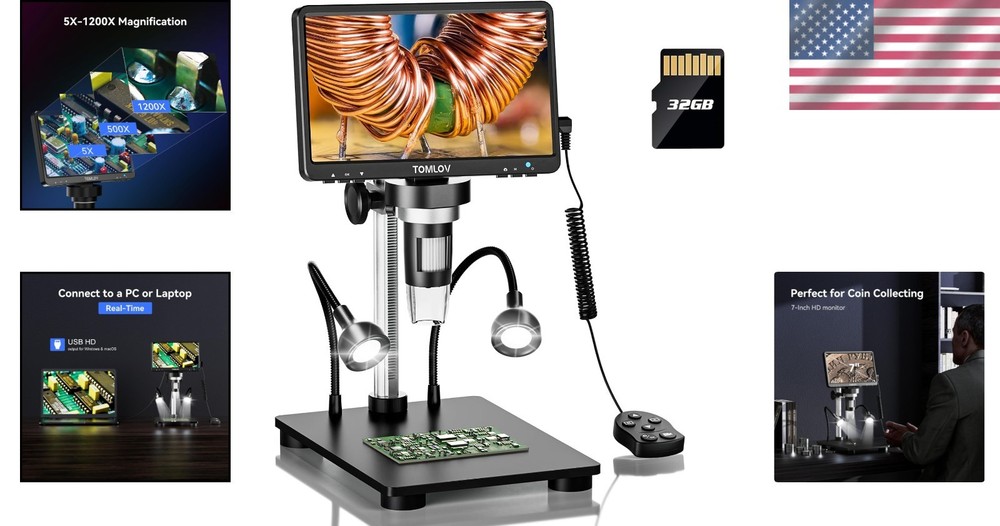 Explore Microscopic Wonders: DM9B 1200X LCD Microscope with Rotatable 7" Screen