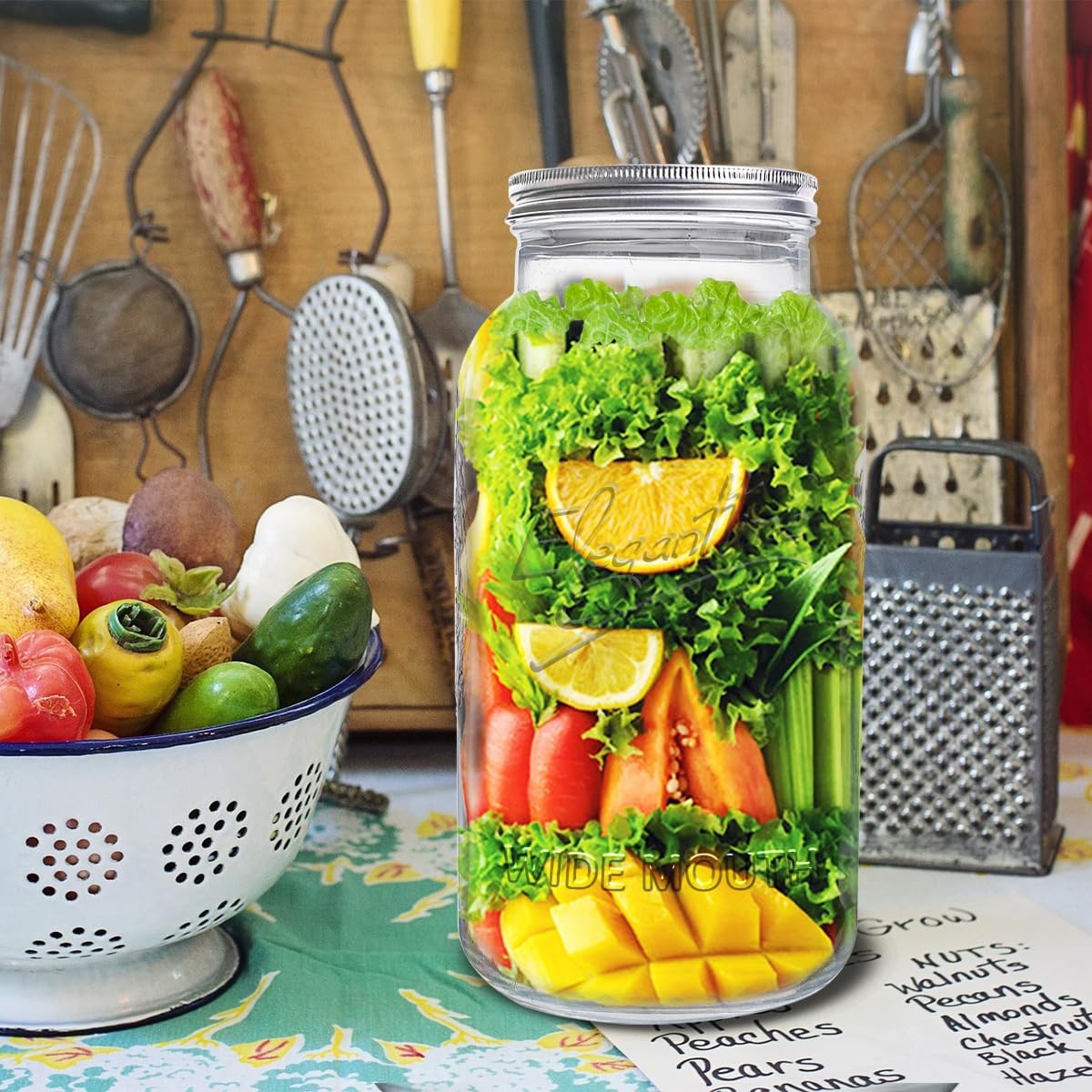 128oz Mason Jars 2 Pack - 1 Gallon Wide Mouth Glass Jars with Airtight Lids