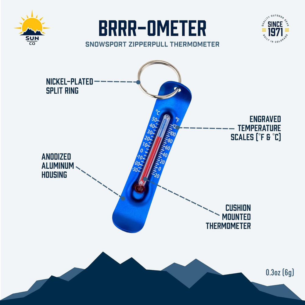 Brrr-Ometer - Snowsport Zipper Pull Thermometer for Jacket, Parka, or Backpack |
