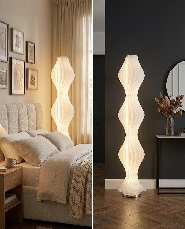 65" Dimmable Floor Lamp with Remote Control | Modern Wavy LED Standing Light