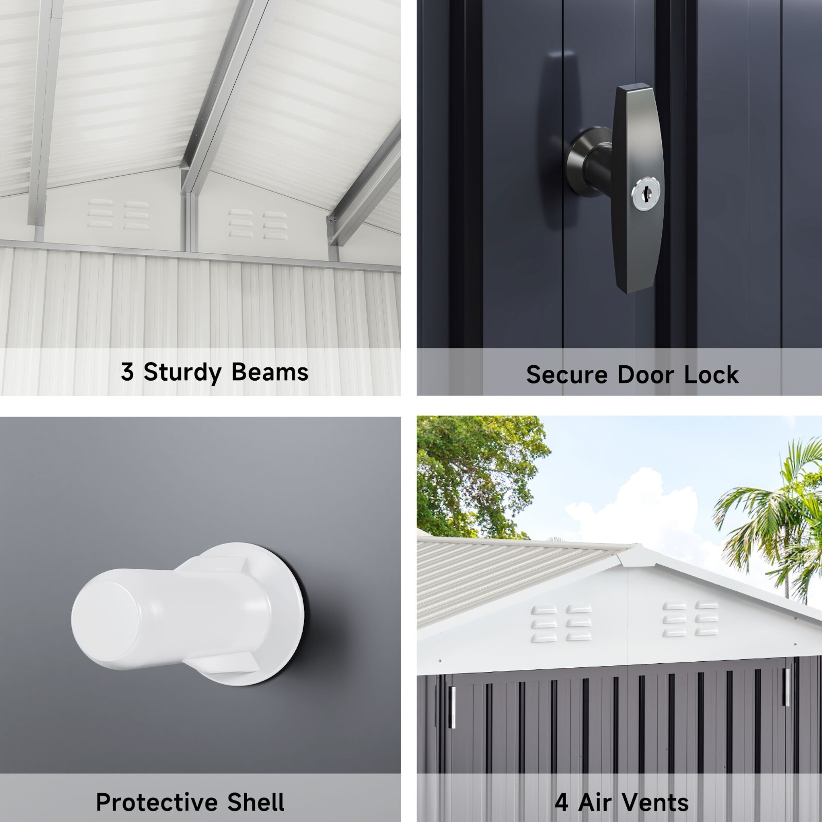 10x14FT Outdoor Metal Storage Shed with Durable Frame and Lockable Door, White