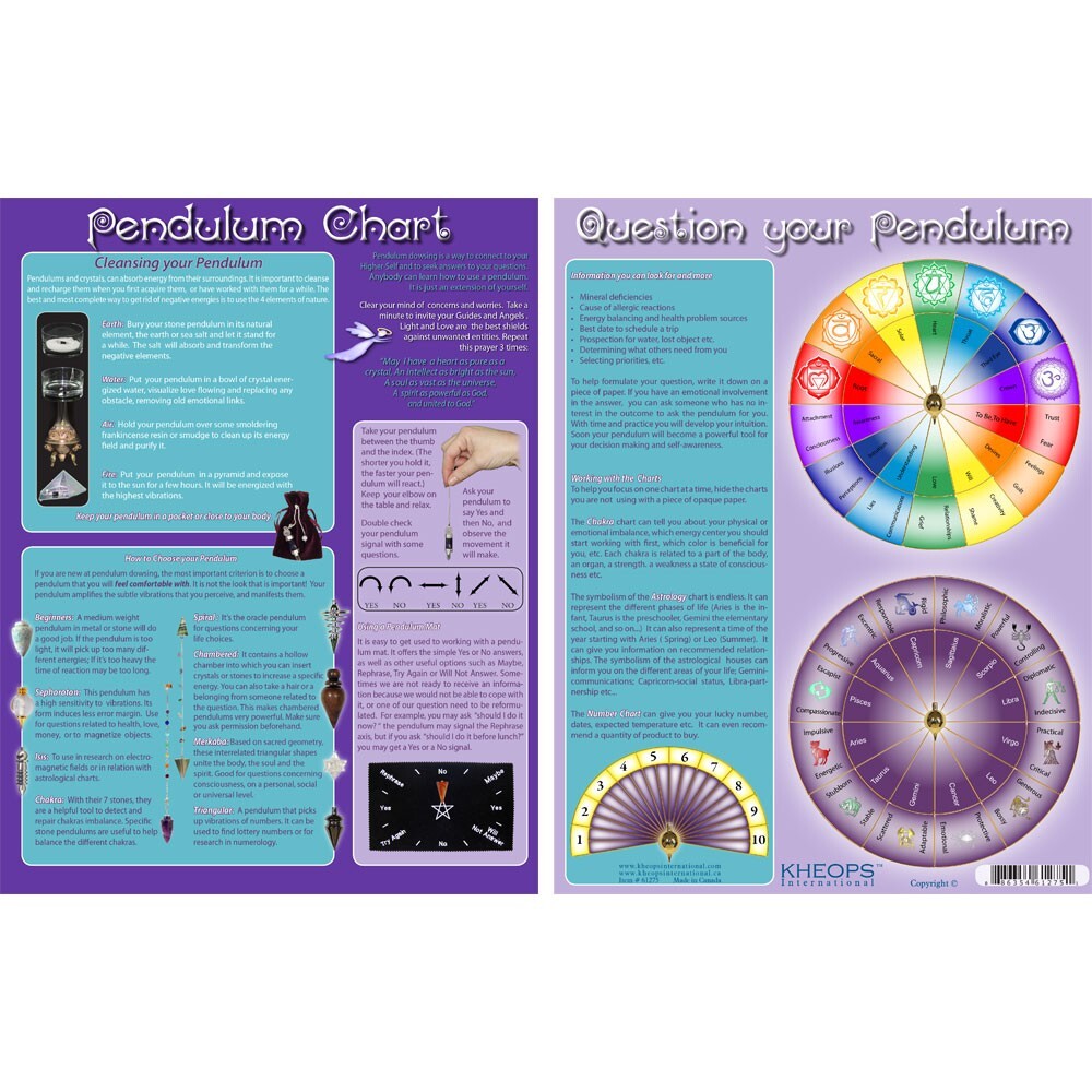 Pendulum Teardrop Amethyst 7 Chakra Beads and Pendulum Chart, Activator