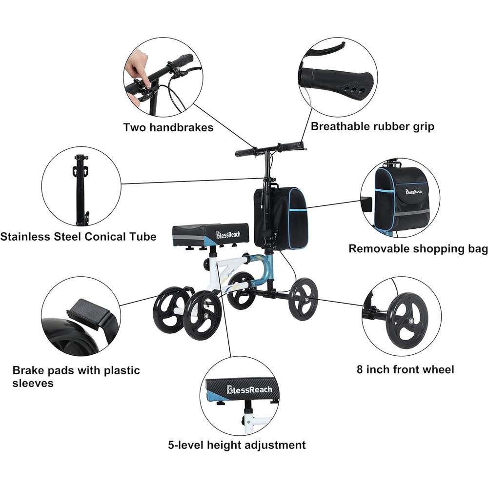 BlessReach Steerable Knee Walker Scooter WB-2111 Blue