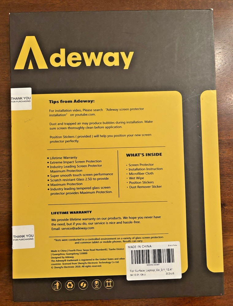 Adeway Tempered Glass Screen Protector Surface Laptop Go 1 & 2 12.4” New