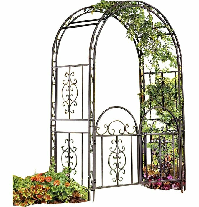 Iron Garden Arch with Gates Vintage Style Scroll Metal Arbor Vine Plant Climber