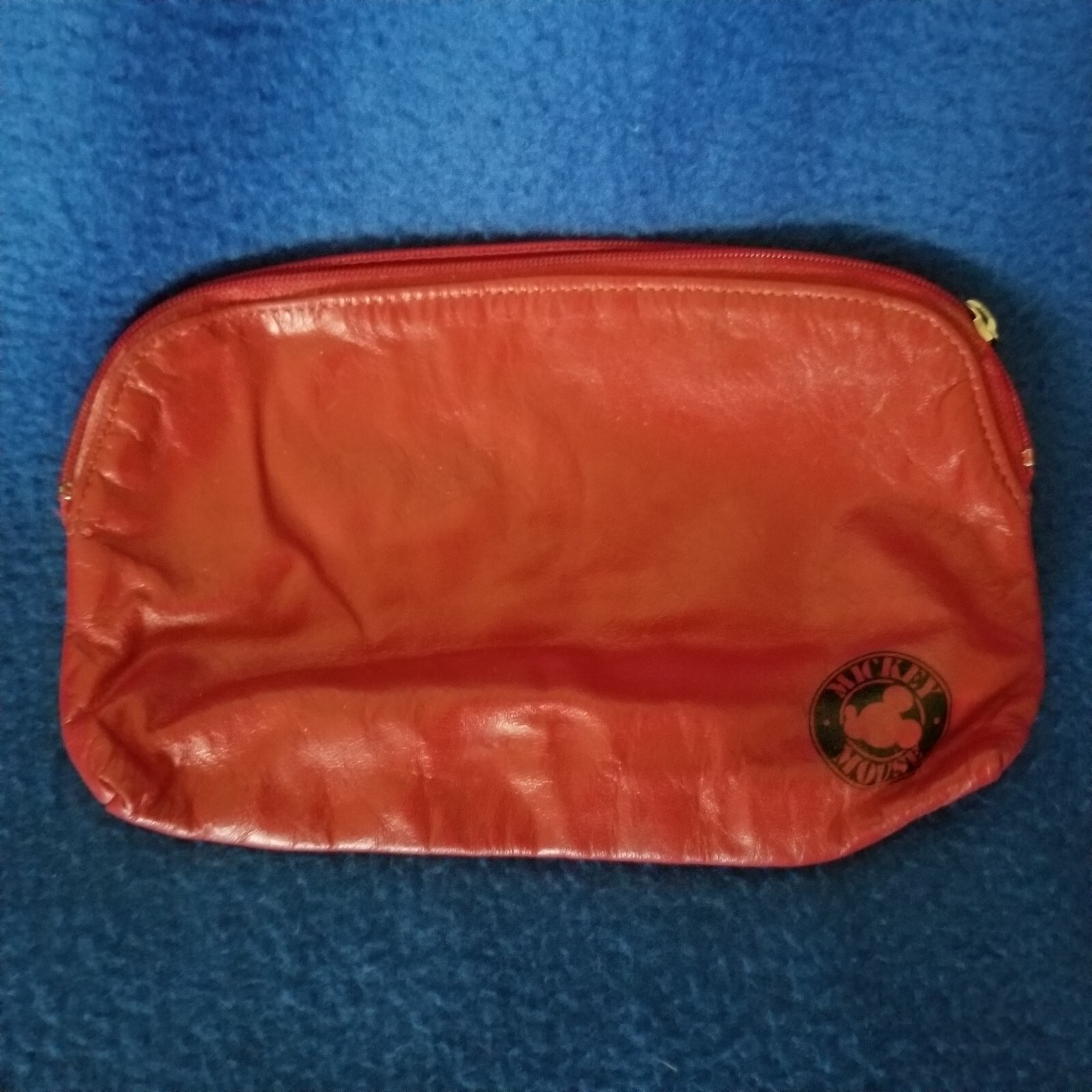 Disney Vintage Red Leather Mickey Mouse Small Zippered Cosmetic Bag  Clutch