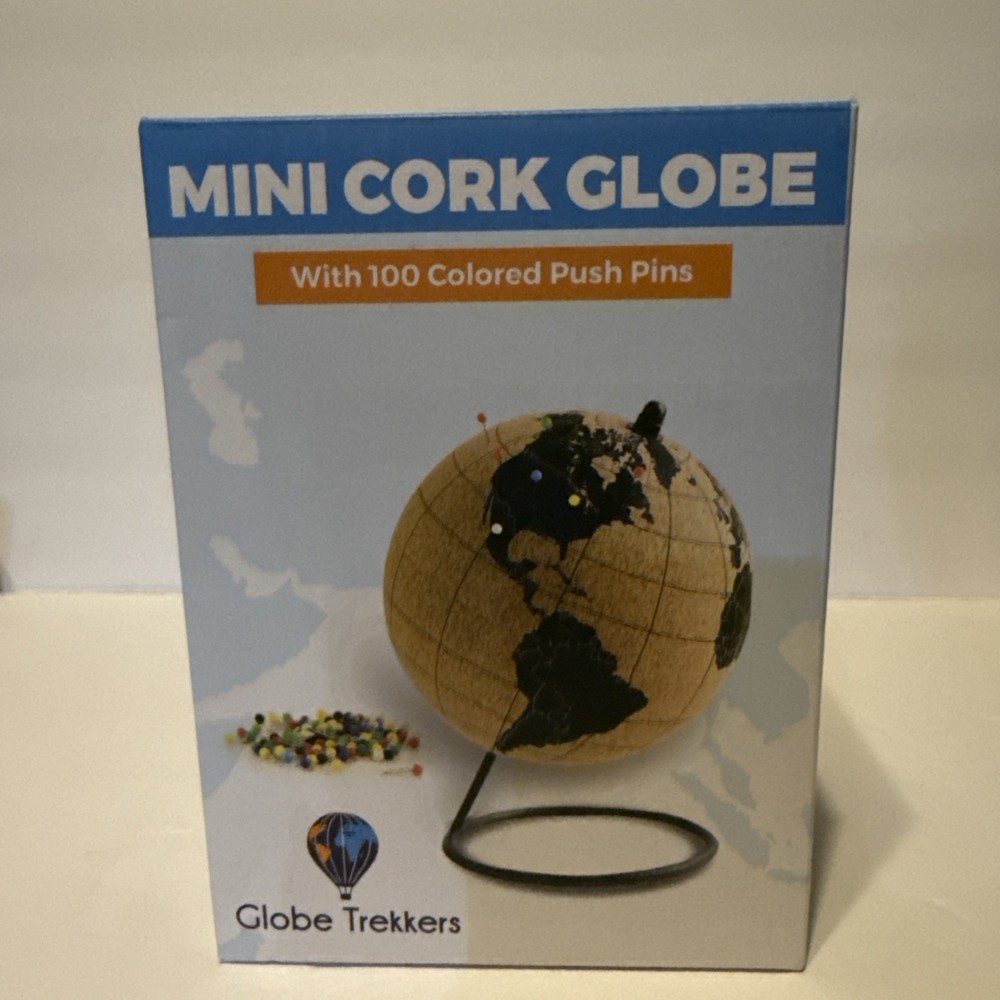 Globe Trekkers 10” Rotating Cork Globe with 100 Colored Push Pins