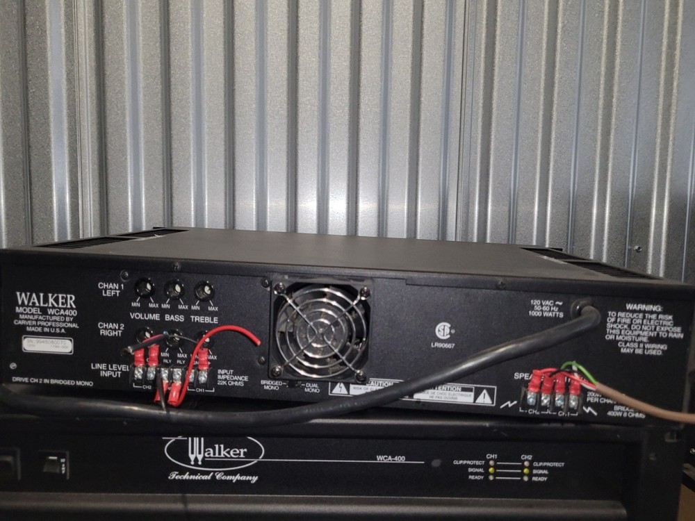 Walker Technical WCA400, 2 channel amplifier, 8 OHMS, 200 watts per channel