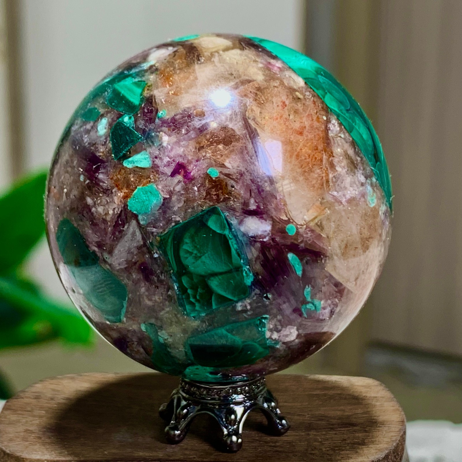 125G Newly discovered rare malachite purple mica symbiotic sphere restoration