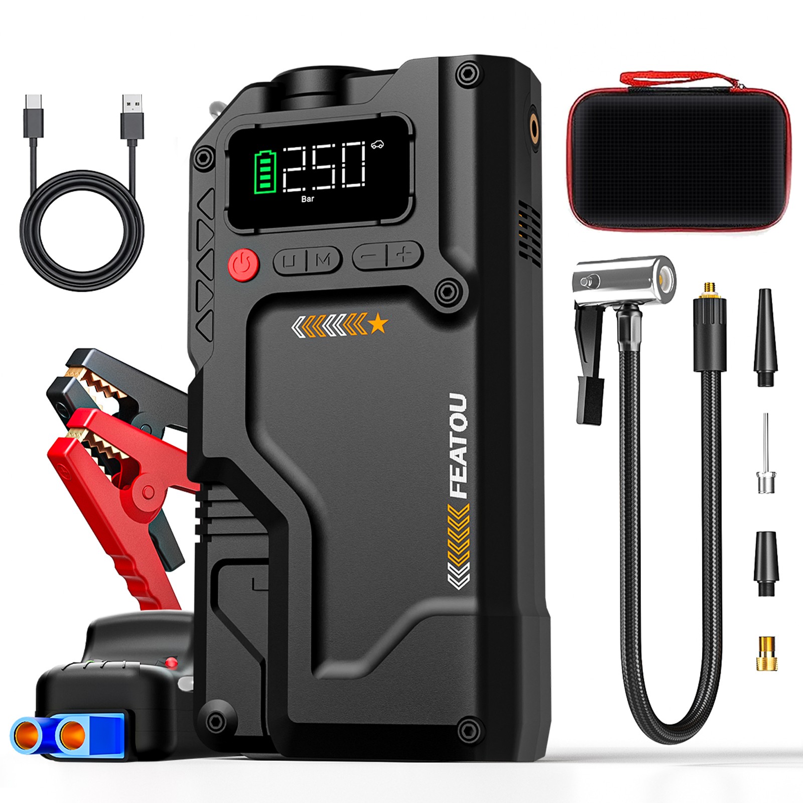 Featou 8000A Car Jump Starter With Air Compressor Pack Booster Jumper Power Bank